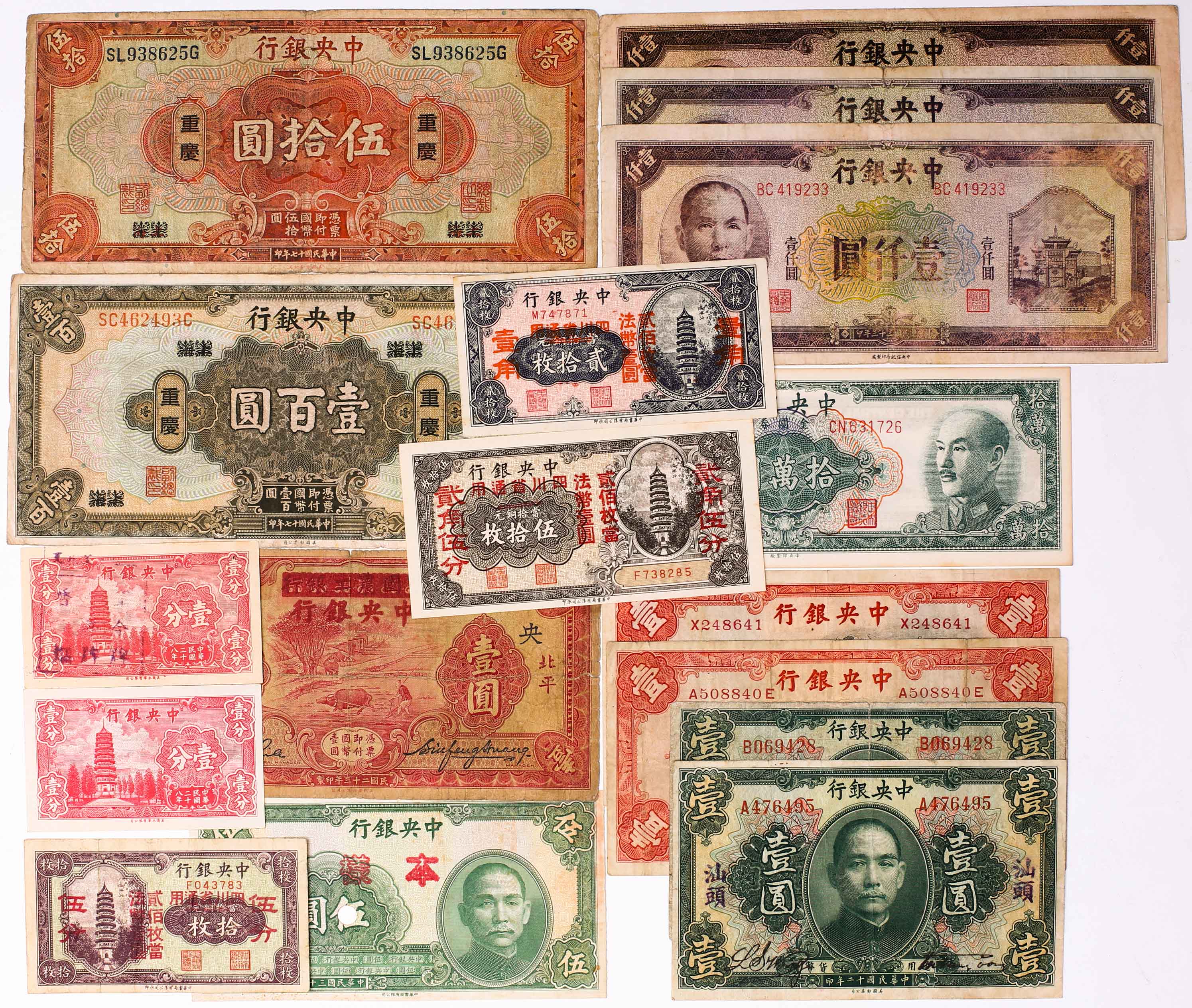 钱币博物馆| 紙幣Banknotes 中央銀行伍分,壹角,貳角伍分,壹分(x2),壹圓