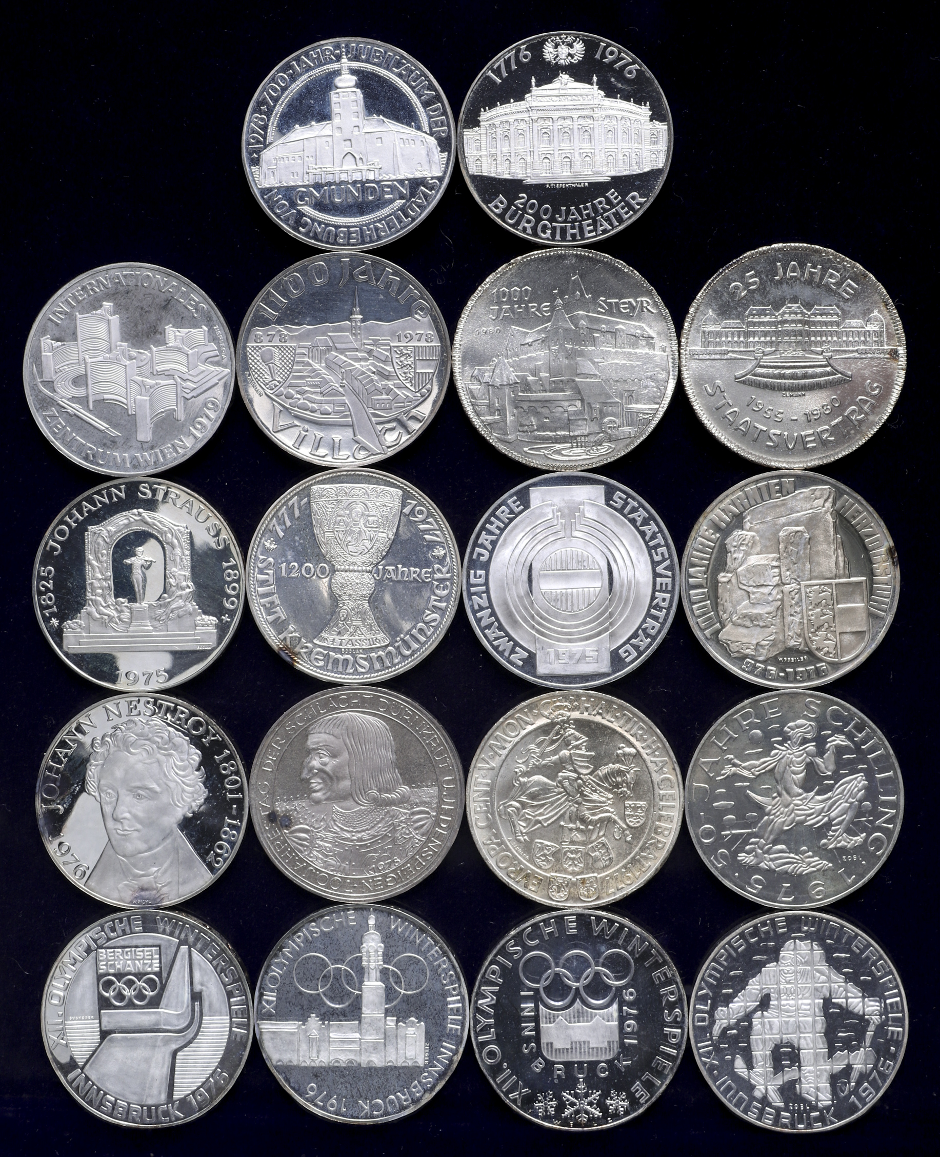 限时竞拍 Austria Republic オーストリア共和国lot Of Silver Coins 銀貨各種100schilling 1975 X3 76 X7 77 X2 78 X3 79 500schilling 1980 X2 Au Unc Proof 計18枚組18pcs 返品不可要下見sold As Is No