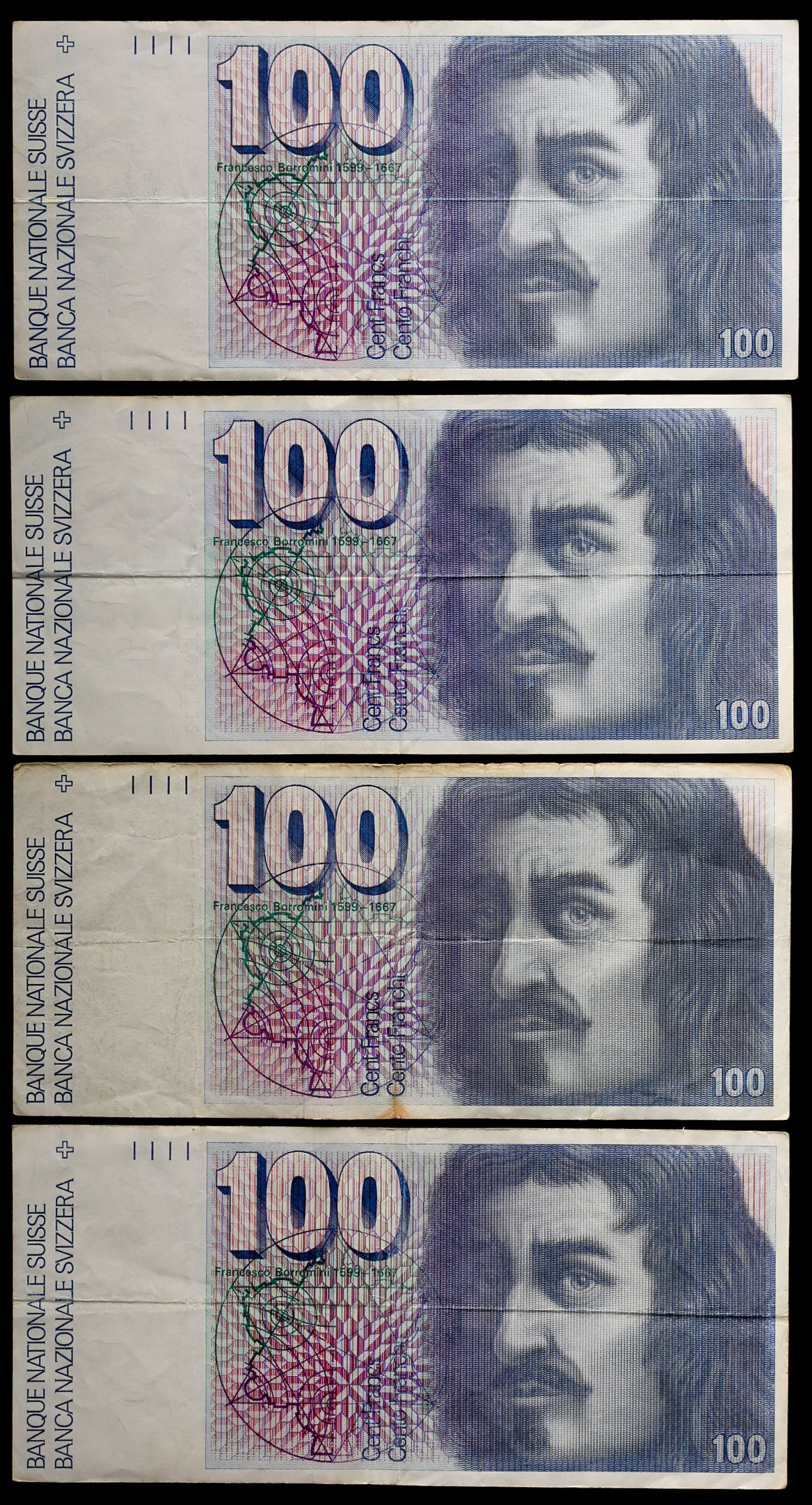 钱币博物馆| SWITZERLAND スイス100Franken 計4枚返品不可Sold as is