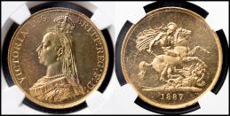 GREAT BRITAIN Victoria ヴィクトリア（1837~1901） 5Pounds 1887   NGC-UNC Details“Damaged“