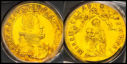 ITALY Parma パルマ 6Doppia ND（1622~46） PCGS-XF Detail“Harshly Cleaned”