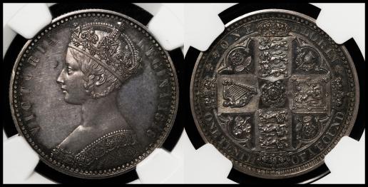GREAT BRITAIN Victoria ヴィクトリア（1837~1901） Pattern Florin 1848 NGC-PF63 トーン Proof UNC+