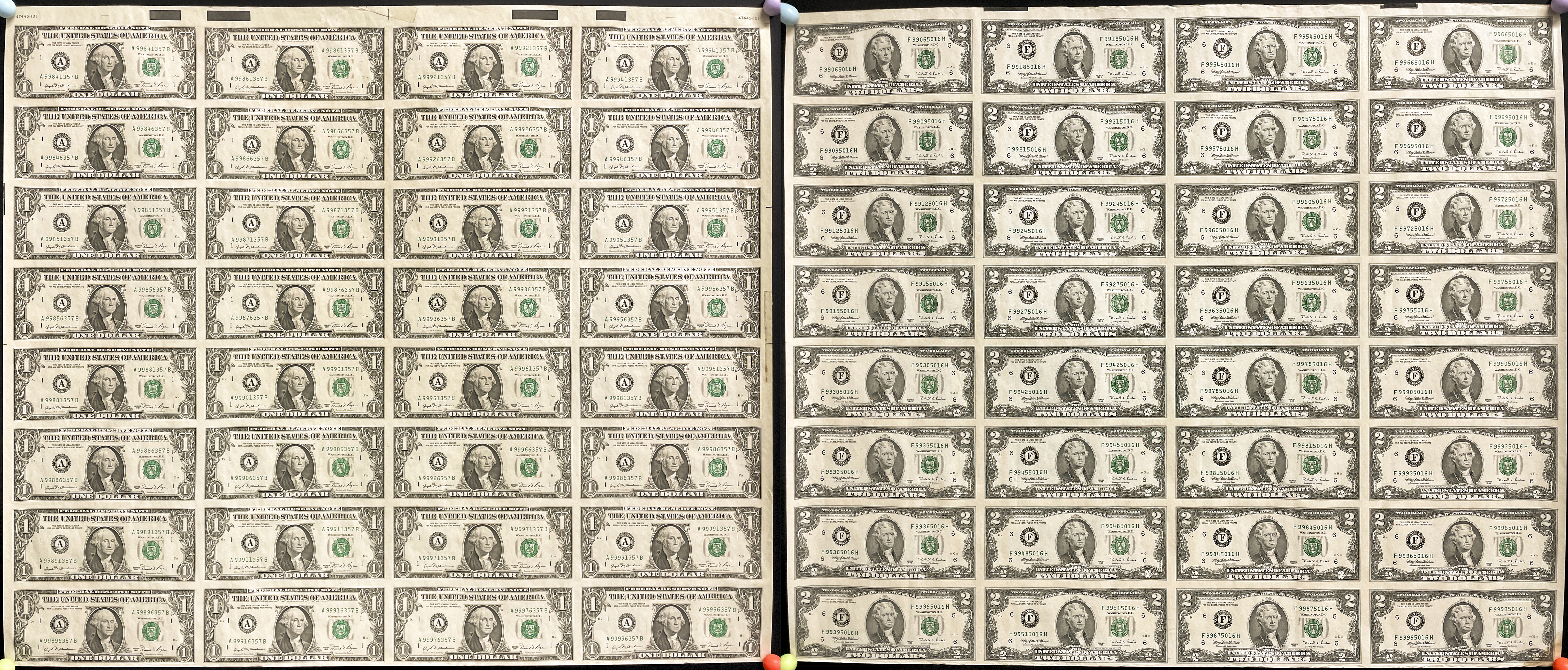 钱币博物馆| USA アメリカ合衆国Dollar 1981 32枚未裁断1シート（32$分